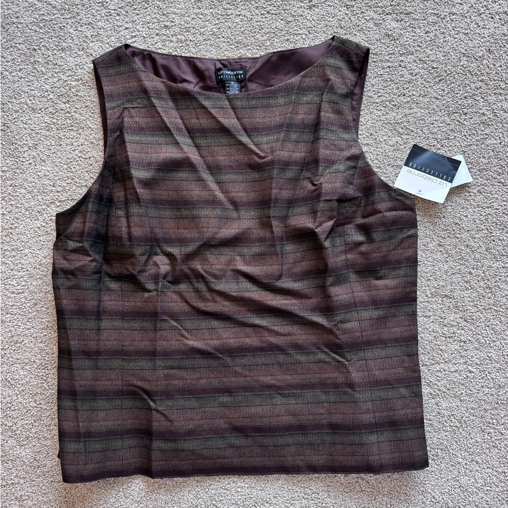 Liz Claiborne Brown Striped Sleeveless Blouse